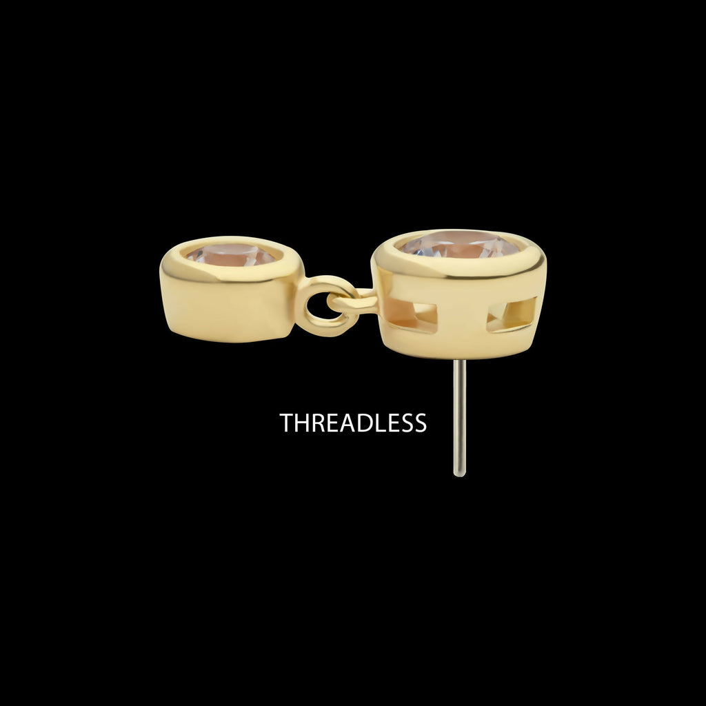 14Kt Gold Threadless Double Bezel Set Round CZ Dangle Top