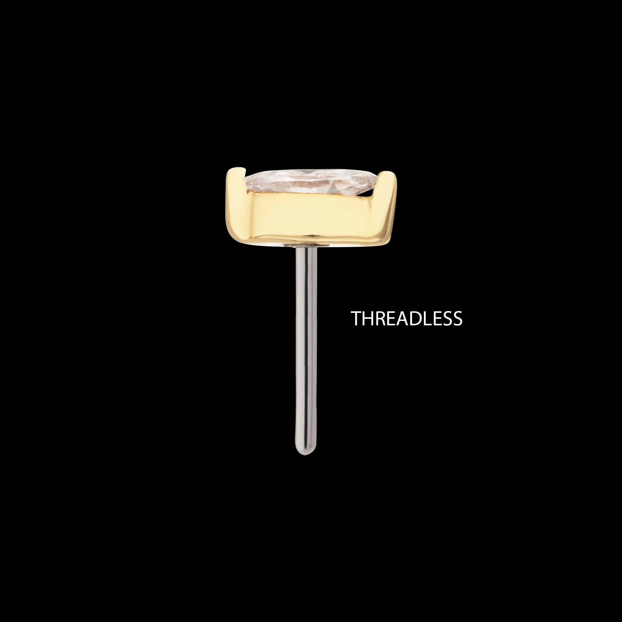 14Kt Yellow Gold Threadless 2-Prong Marquise Lab-Grown Diamond Top