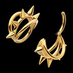24Kt Gold PVD Titanium Five-Spiked Open Stack Triple Hoop Hinged Segment Clicker Earring / Nosering