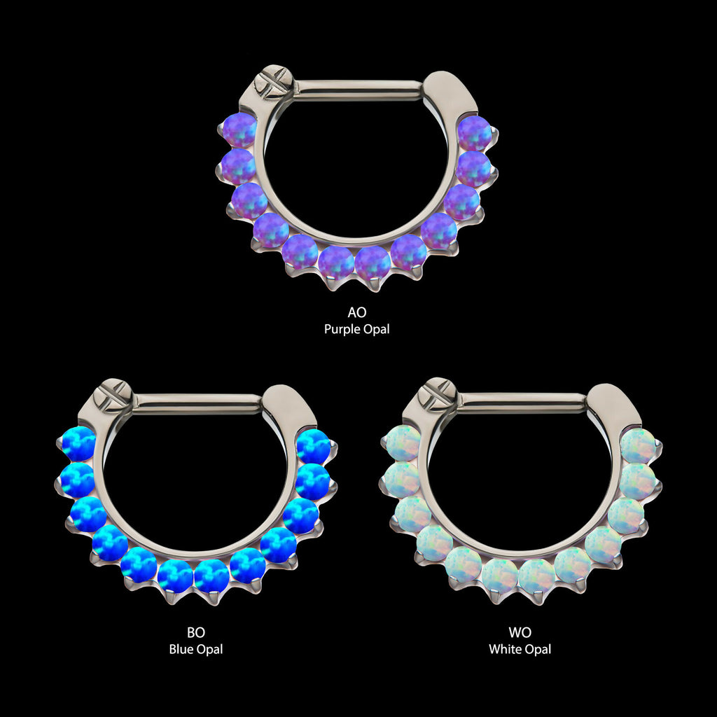 12-Cluster CZ/Opal Septum Clickers Hoop Earring / Nosering – Titanium