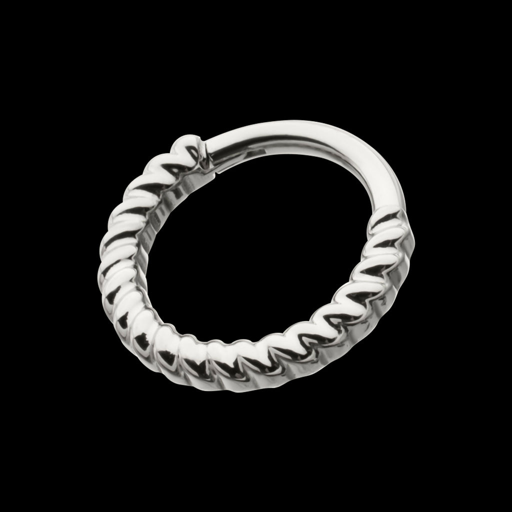 Twisted Rope Front Facing Hinged Segment Clicker Hoop Earring / Nosering – Titanium