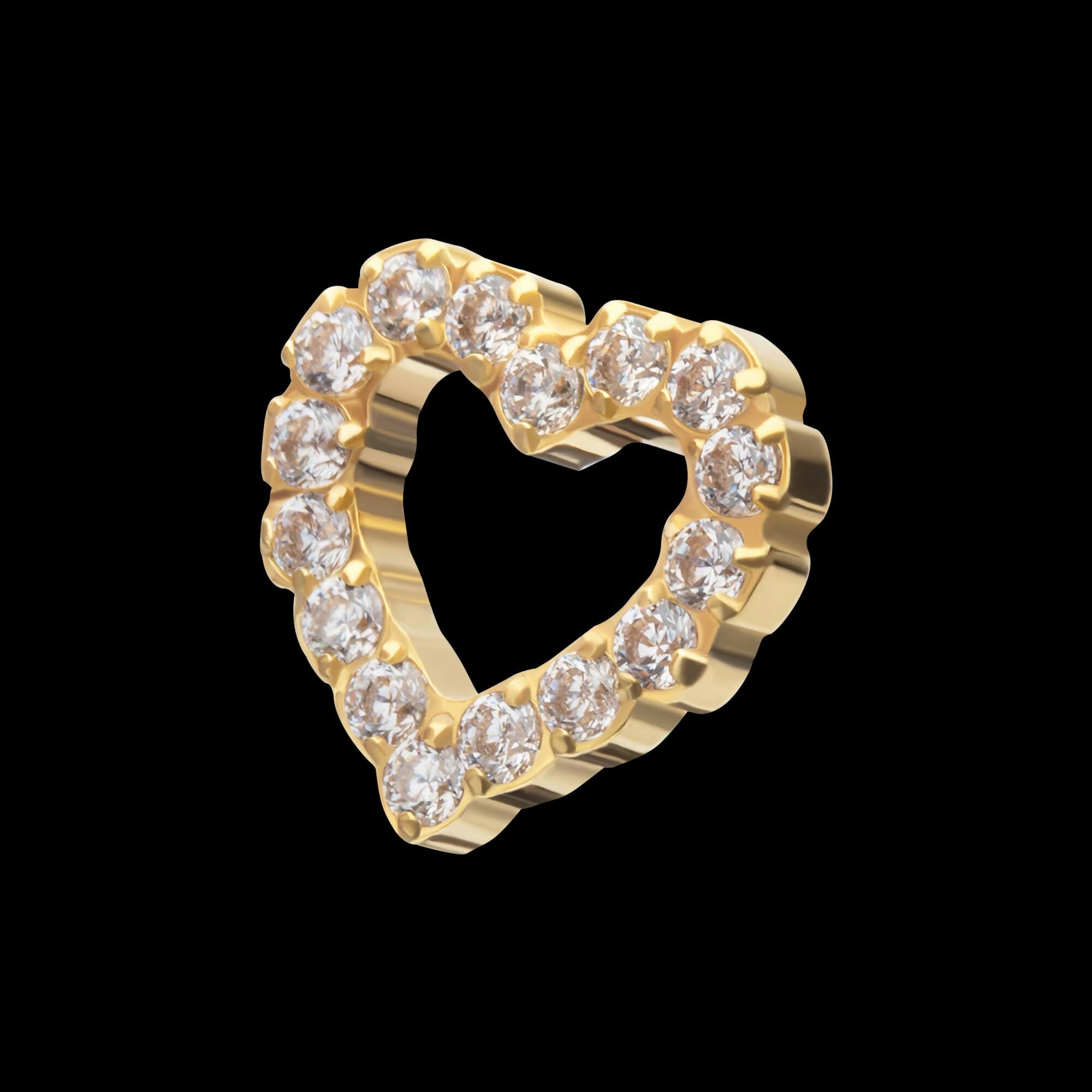 24Kt Gold PVD Titanium Threadless Pave Set Gem Hollow Heart Top