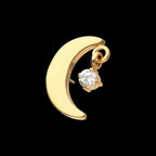 24Kt Gold PVD Titanium Threadless Crescent Moon Top with Dangle Pronged Round CZ