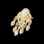 14Kt Yellow Gold Threadless Bezel Set Teardrop & Round Gem/Opal Mandala Dangle Top