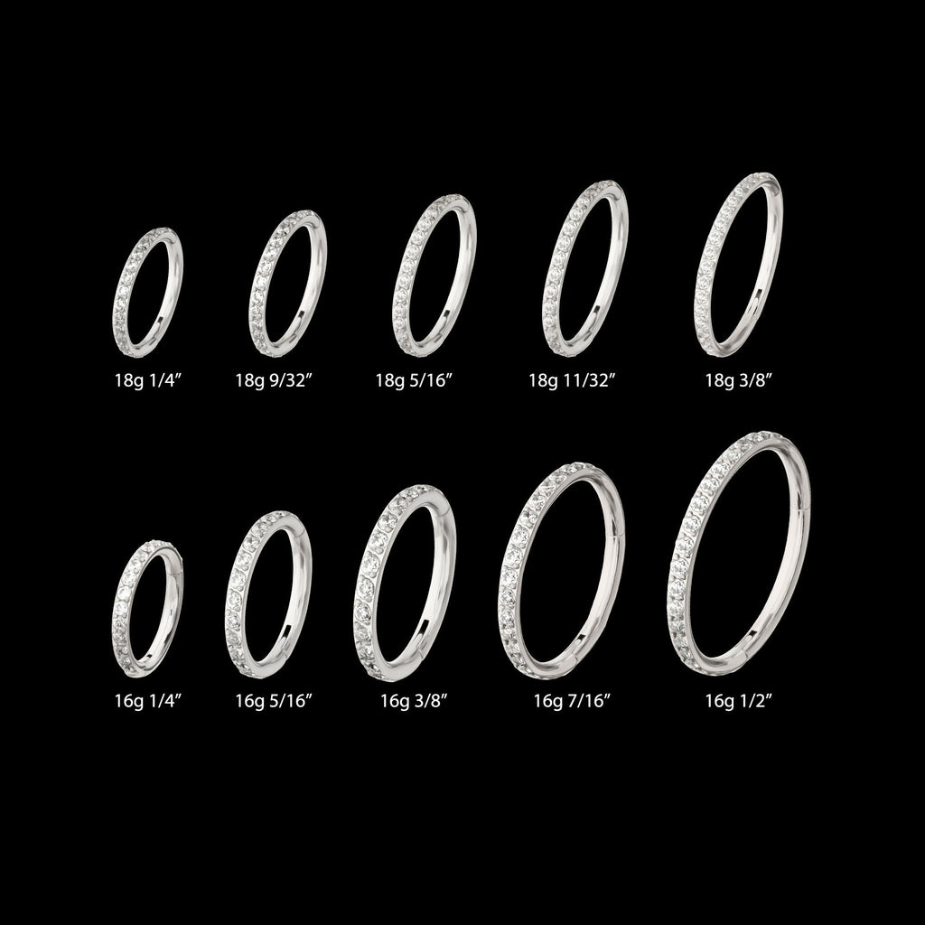 Platinum PVD Titanium 1mm CNC Set Full Clear CZ Eternity Gem Side Facing Hinged Segment Clicker Hoop Earring / Nosering