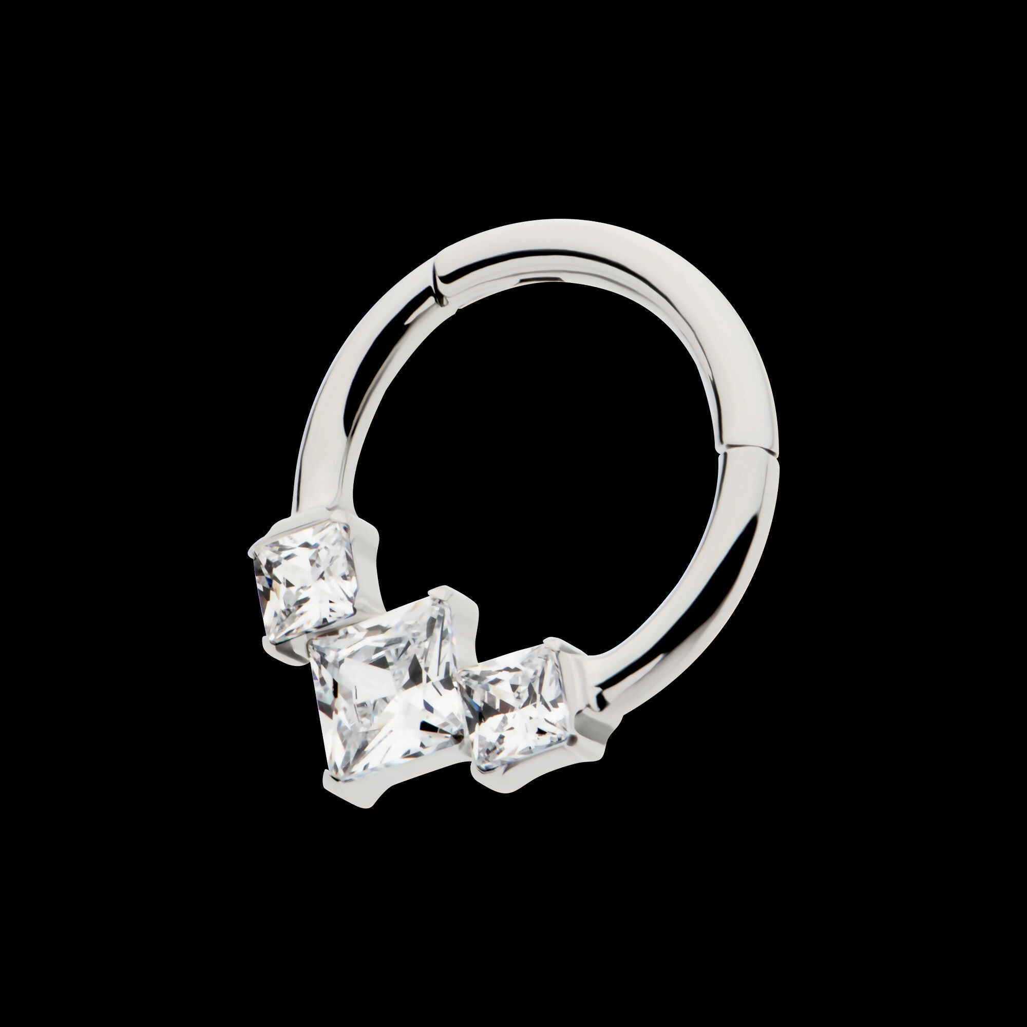 Clustered Prong Set Princess Gem Front Facing Hinged Segment Clicker Hoop Earring / Nosering – Titanium