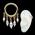 5 Marquise CZ Dangle Charm Hinged Segment Clicker Hoop Earring / Nosering – 14Kt Yellow Gold