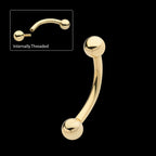 Curved Barbell with One Side Internally Threaded and One Side Fixed Ball End Earring / Nosering – 14Kt Yellow Gold
