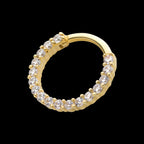 Prong Set Full Clear CZ Front Facing Hinged Segment Clicker Hoop Earring / Nosering – 14Kt Yellow Gold