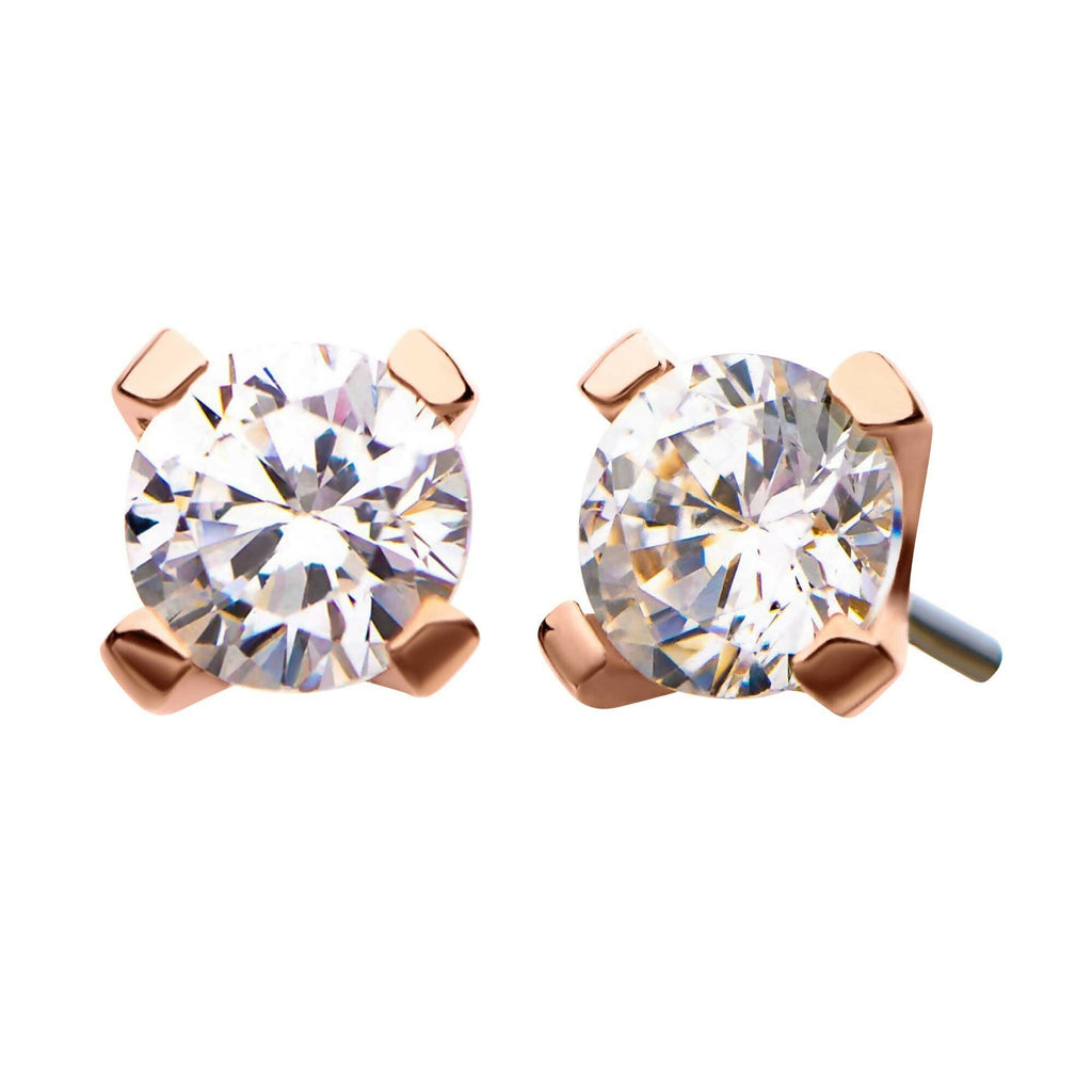 14Kt Rose Gold with Prong Set Round CZ Flatback Stud Earring / Nosering