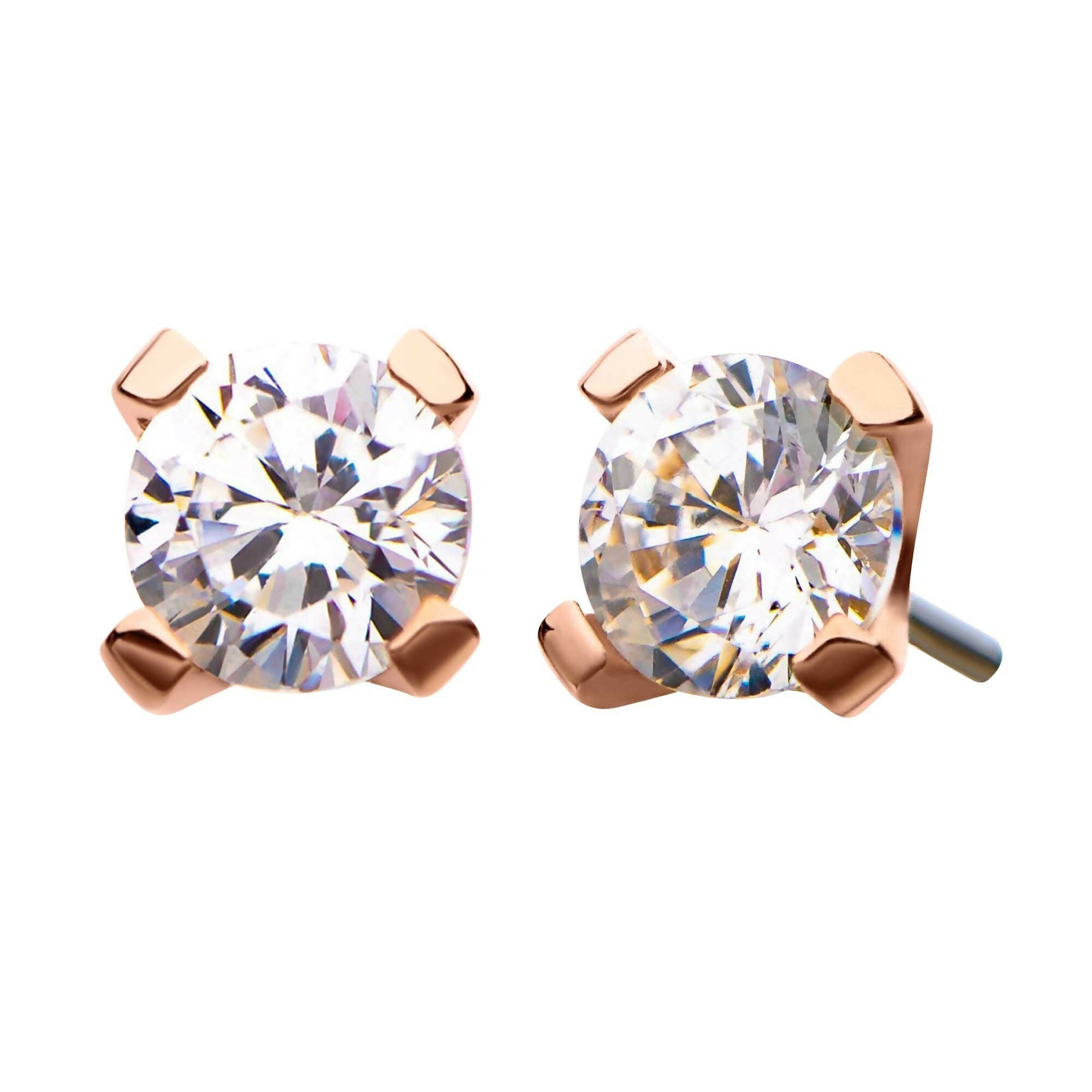 14Kt Rose Gold with Prong Set Round CZ Flatback Stud Earring / Nosering