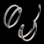 Double Hoop with CNC Set 1mm Eternity Gem Side Facing Hinged Segment Clicker Earring / Nosering – Titanium