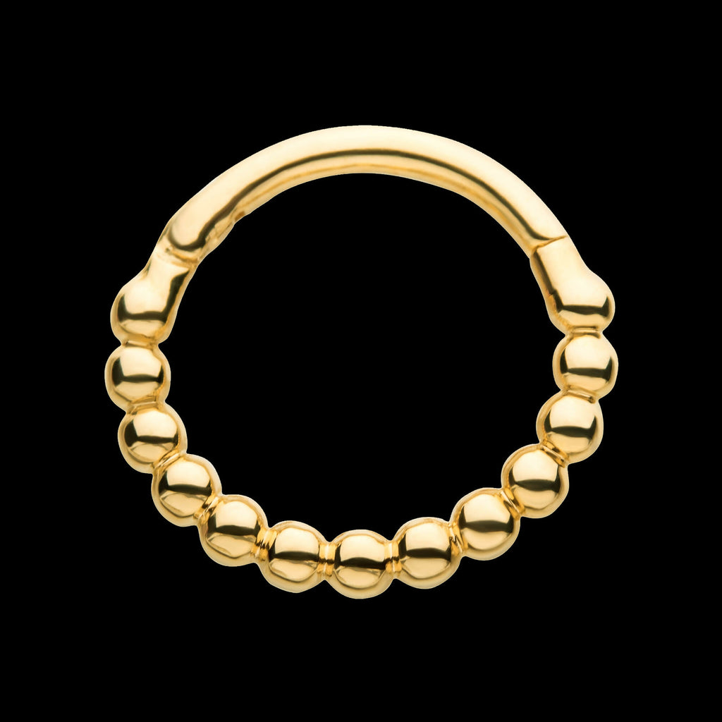 Beaded Edge Side Facing Hinged Segment Clicker Hoop Earring / Nosering – 14Kt Yellow Gold