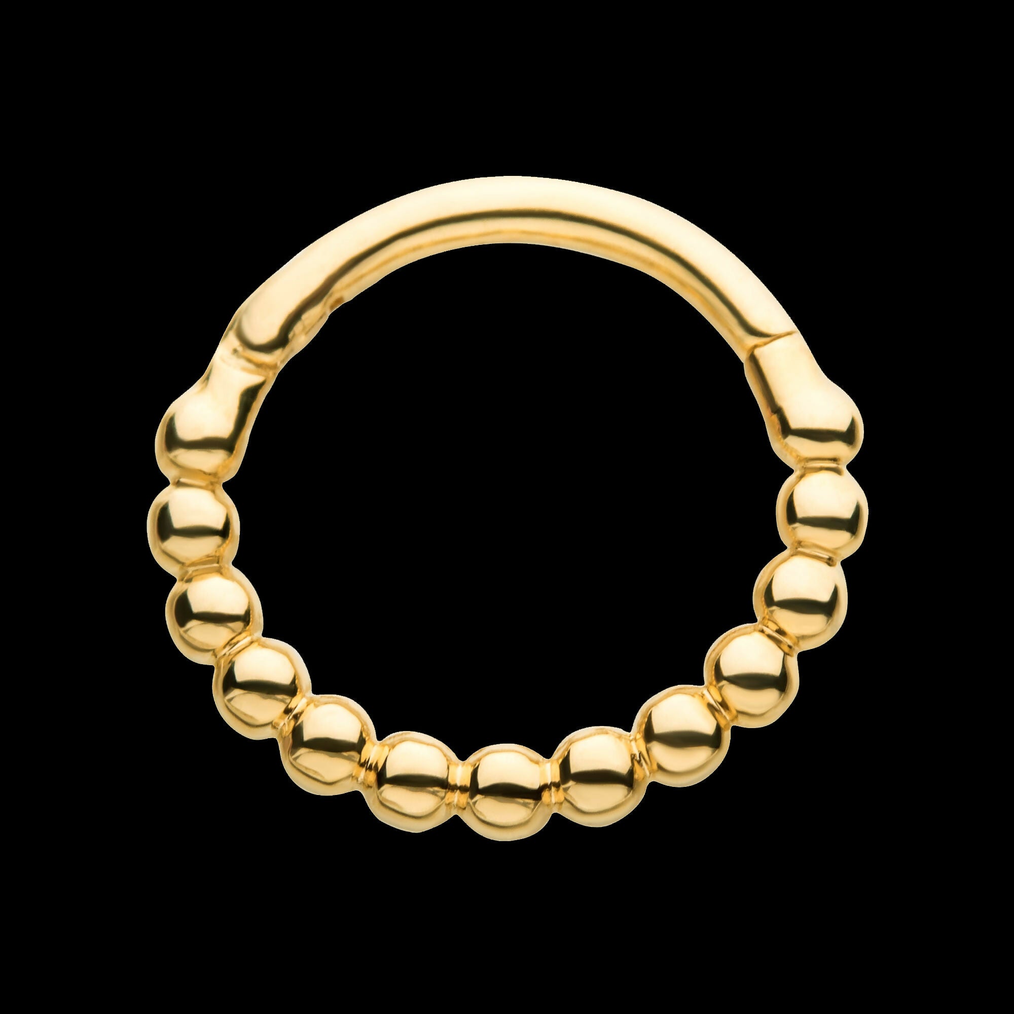 Beaded Edge Side Facing Hinged Segment Clicker Hoop Earring / Nosering – 14Kt Yellow Gold