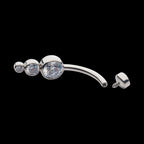 Internally Threaded with Bezel Set CZ 3-Drop Cluster Navel Curve Earring / Nosering – Titanium