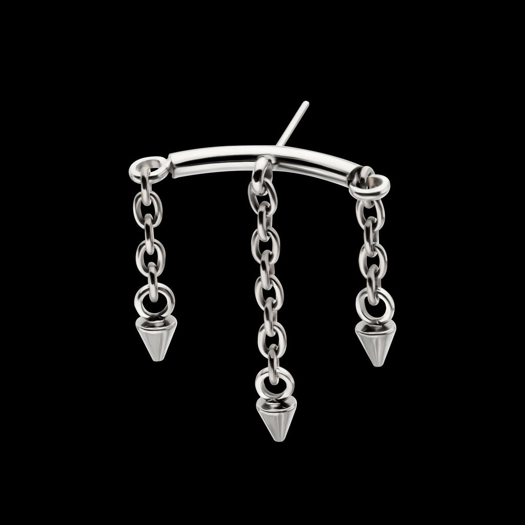 Titanium Threadless Hidden Helix Curved Bar Top with 3 Spiked Chain Dangle