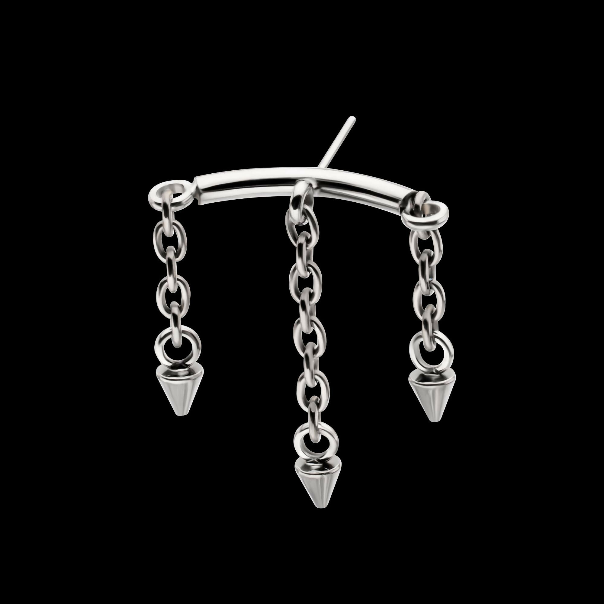 Titanium Threadless Hidden Helix Curved Bar Top with 3 Spiked Chain Dangle