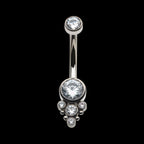 Internally Threaded with Beaded Bezel Set CZ Terraced Cluster Navel Curve Earring / Nosering – Titanium