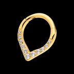 24Kt Gold PVD Titanium CNC Set Gem Front Facing Teardrop Shape Hinged Segment Clicker Hoop Earring / Nosering