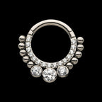 10-Beaded Bezel Set Gem Front Facing Hinged Segment Clicker Hoop Earring / Nosering – Titanium