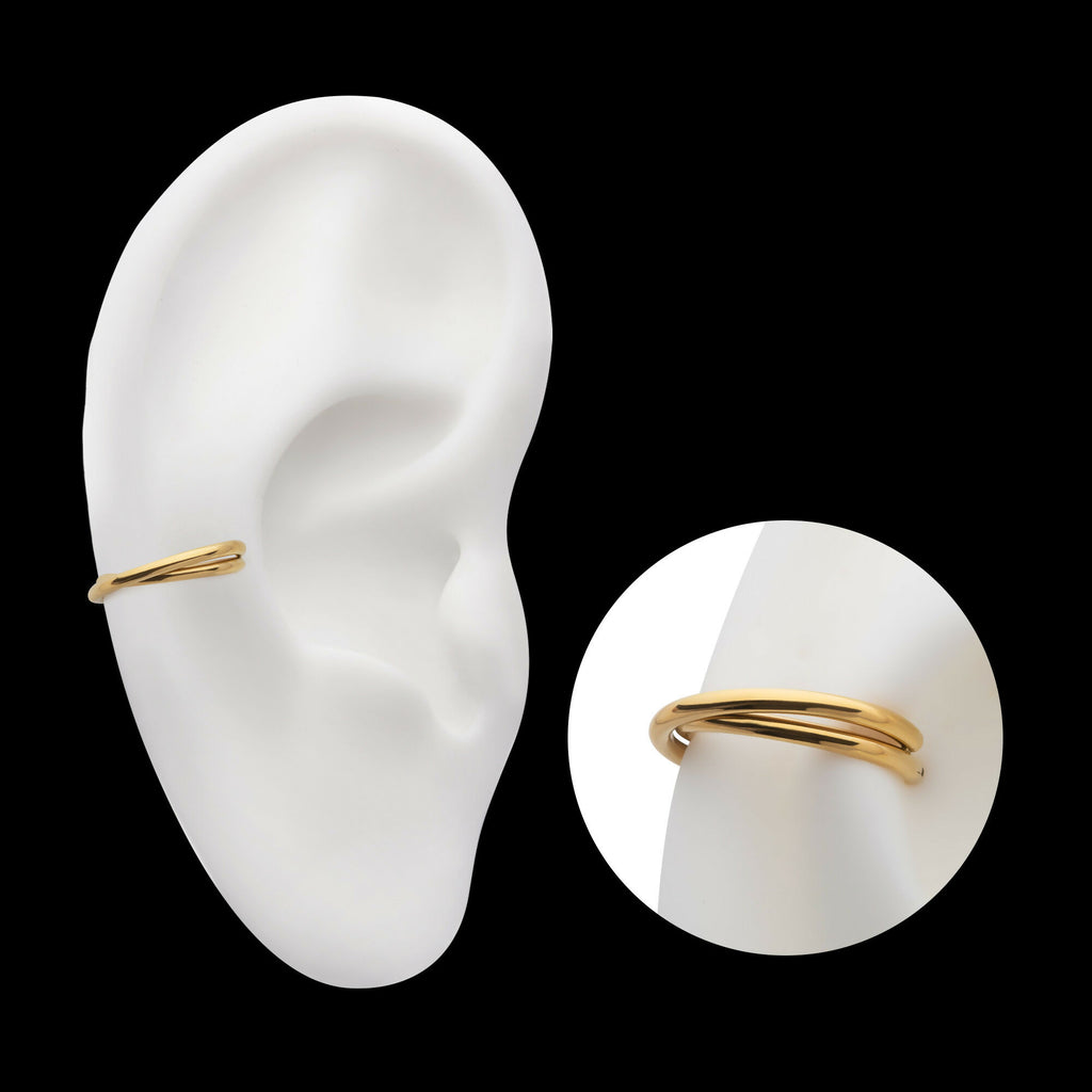 24Kt Gold PVD Titanium Double Hoop Side Facing Hinged Segment Clicker Earring / Nosering