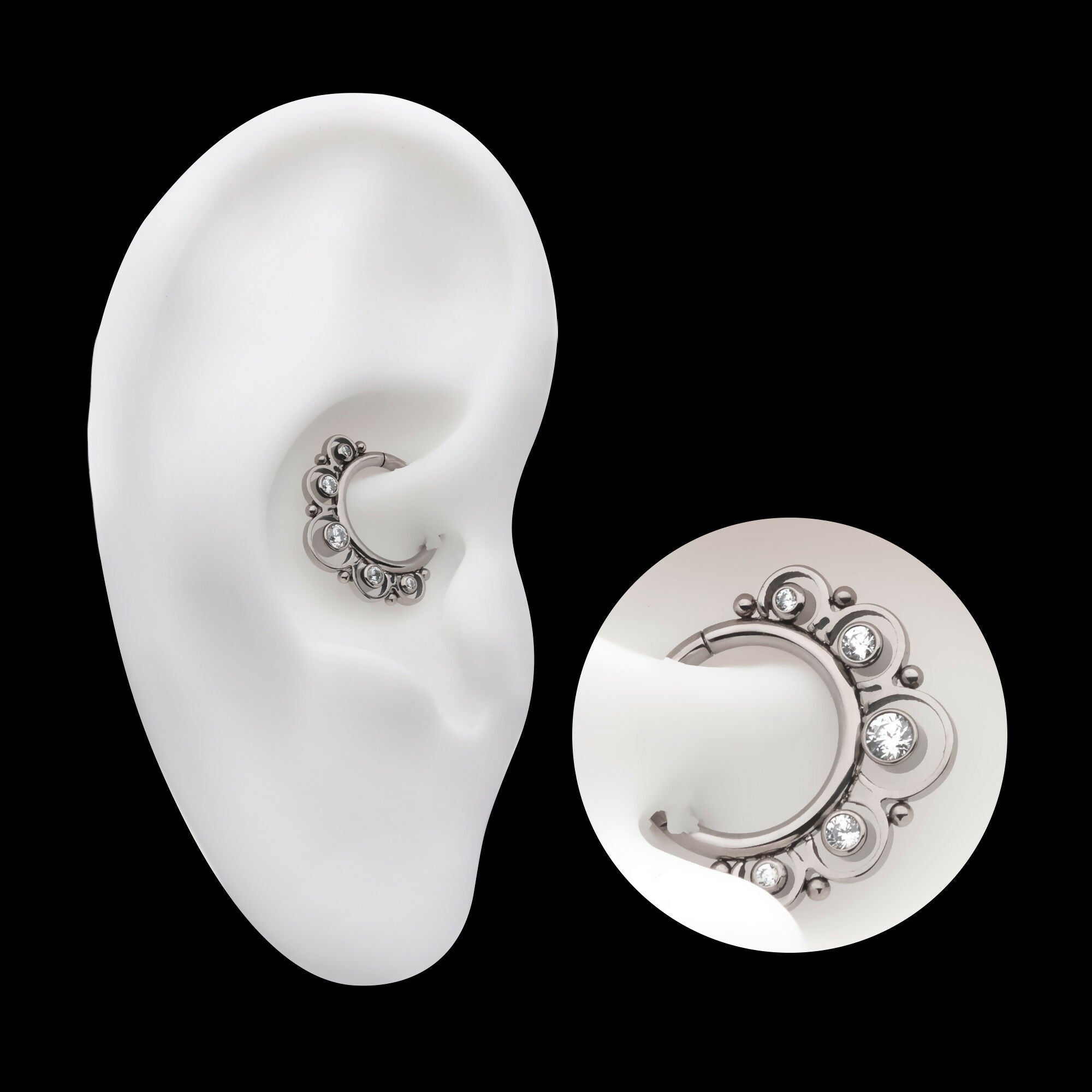 Beads & 5-Bezel Set Gem Front Facing Hinged Segment Clicker Hoop Earring / Nosering – Titanium
