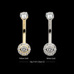 Internally Threaded Multi Clear CZ Flower Shape Fixed Bottom Navel Earring / Nosering – 14Kt Gold