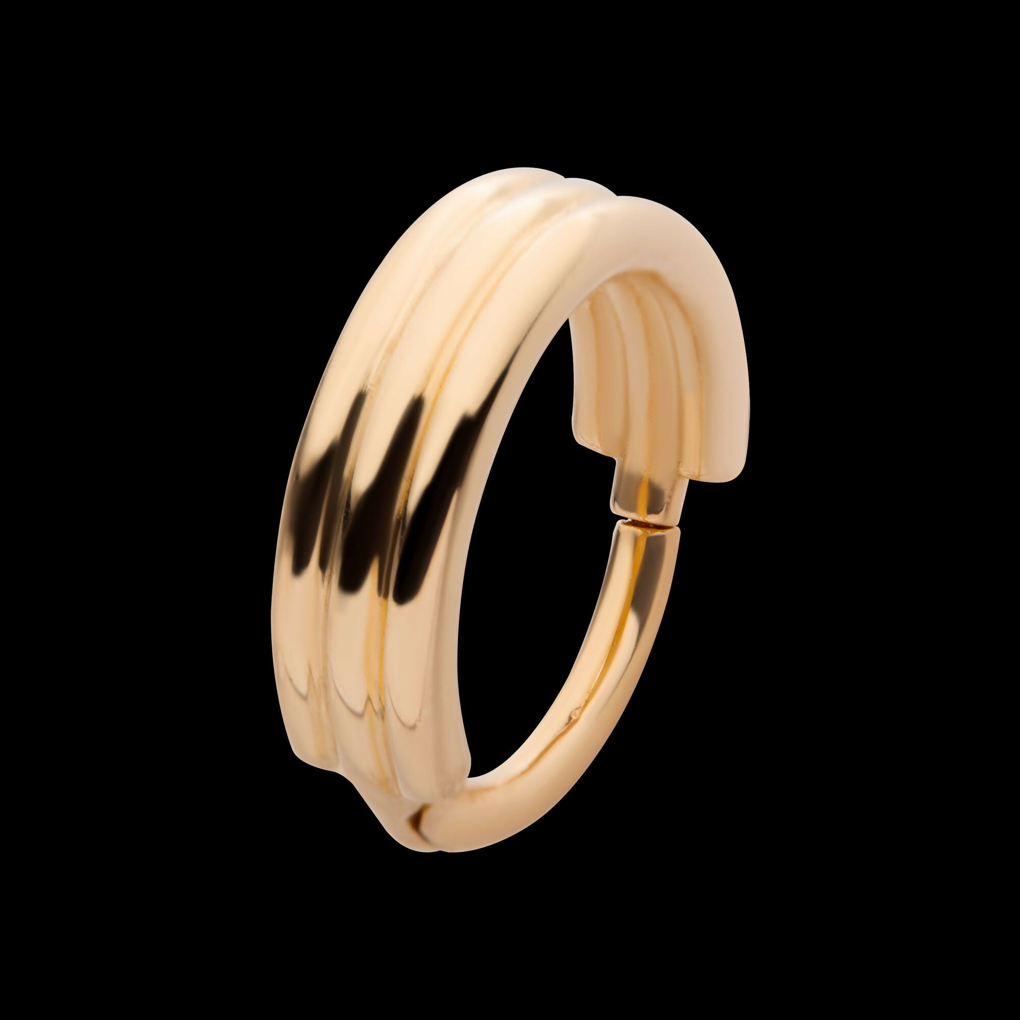 Triple Stack Design Side Facing Hinged Segment Clicker Hoop Earring / Nosering – 14Kt Yellow Gold