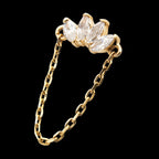 14Kt Yellow Gold Threadless Prong Set 4 Clear CZ Marquise Top with Dangling Chain
