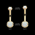 Internally Threaded Double Round 6-Prong White Opal Fixed Bottom Navel Earring / Nosering – 14Kt Yellow Gold