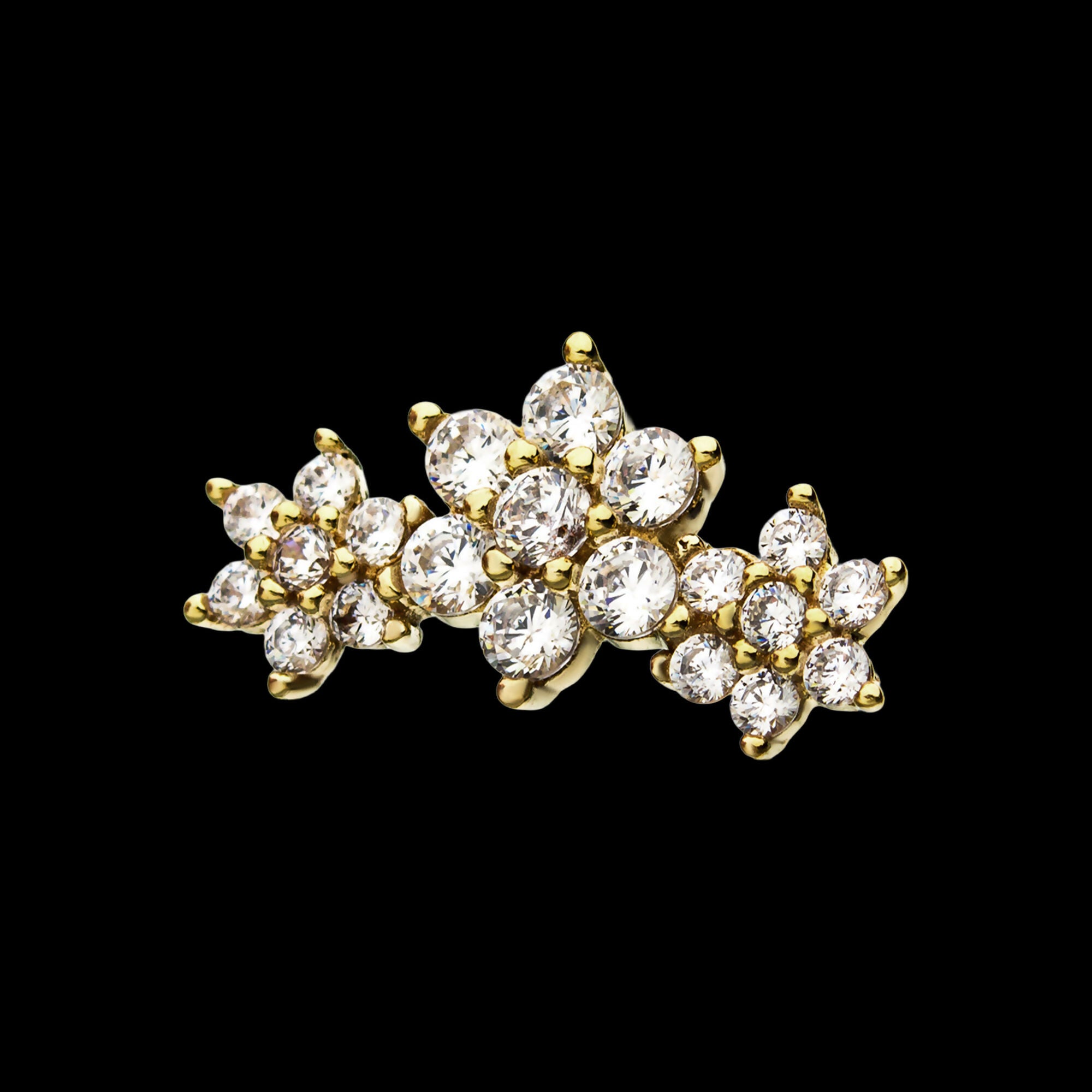 14kt Gold Threadless Prong Set Multi-Clear CZ Tri-Flower Top