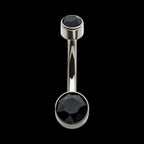 Internally Threaded with Flat Back Round Bezel Set Double CZ Navel Curves Earring / Nosering – Titanium