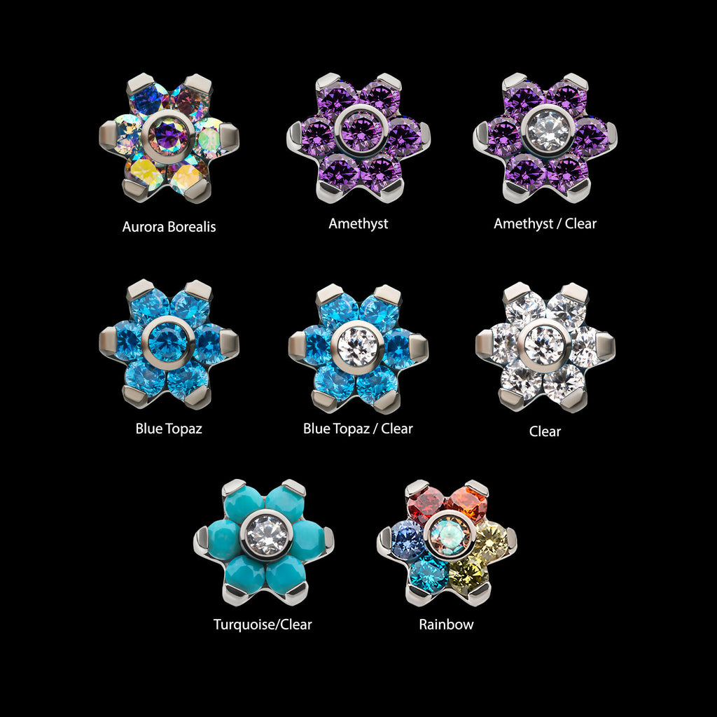 Titanium Threadless with Prong Set 7 CZ Flower Top