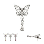 Butterfly with Prong Set 2-Gem Dangle Flatback Stud Earring / Nosering - Gem in Titanium