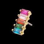 14Kt Yellow Gold Threadless with Prong Set Baguette Rainbow CZ 5-Cluster Top