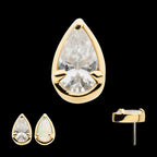 14Kt Gold Threadless with Prong Set Pear-Shaped CZ/Synthetic Opal/Stone Top