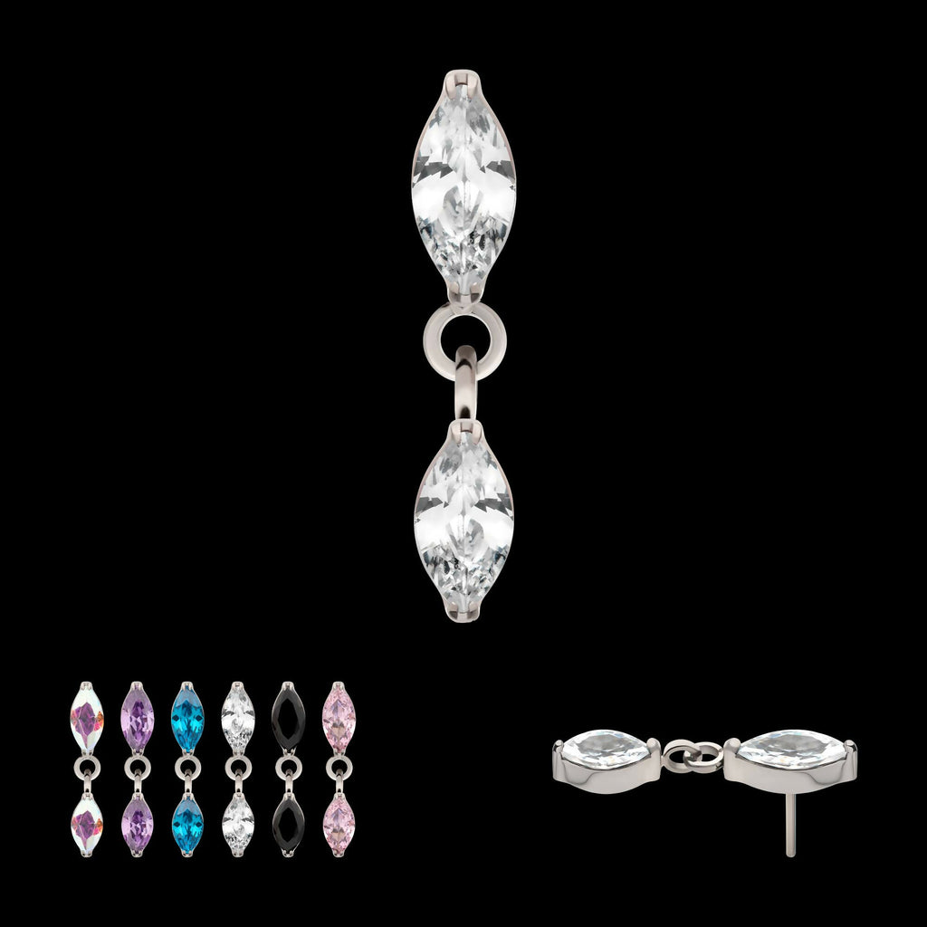 Titanium Threadless Prong Set Double Marquise Gem Dangle Top
