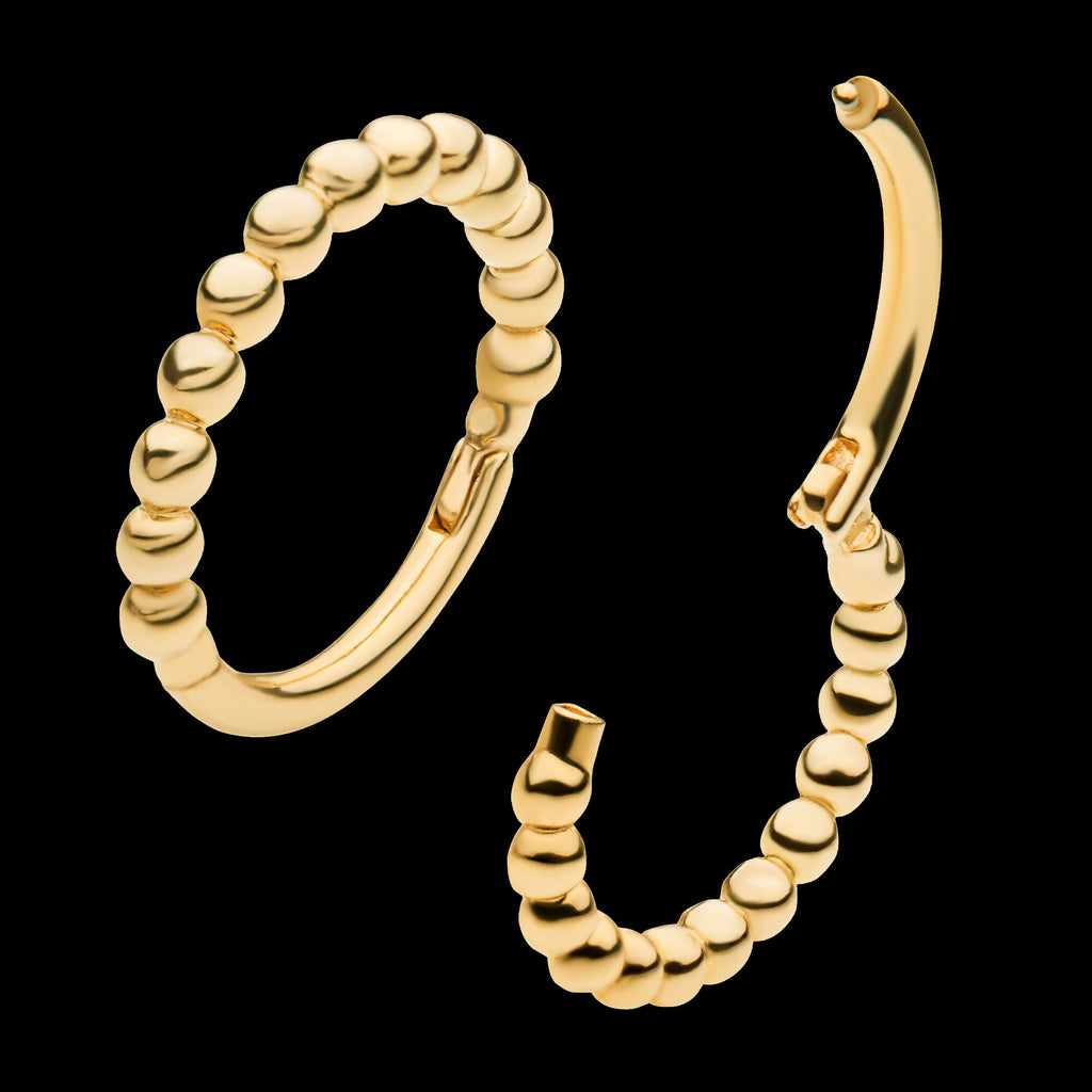 Beaded Edge Side Facing Hinged Segment Clicker Hoop Earring / Nosering – 14Kt Yellow Gold