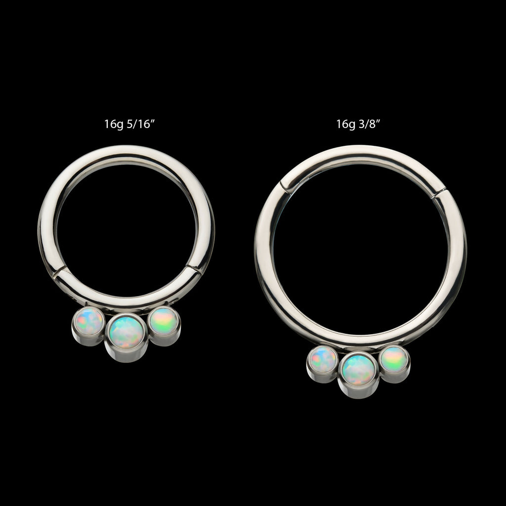 Petite 3 Bezel Set White Opal Stones Set On Hinged Segment Clicker Hoop Earring / Nosering – Titanium