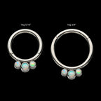 Petite 3 Bezel Set White Opal Stones Set On Hinged Segment Clicker Hoop Earring / Nosering – Titanium