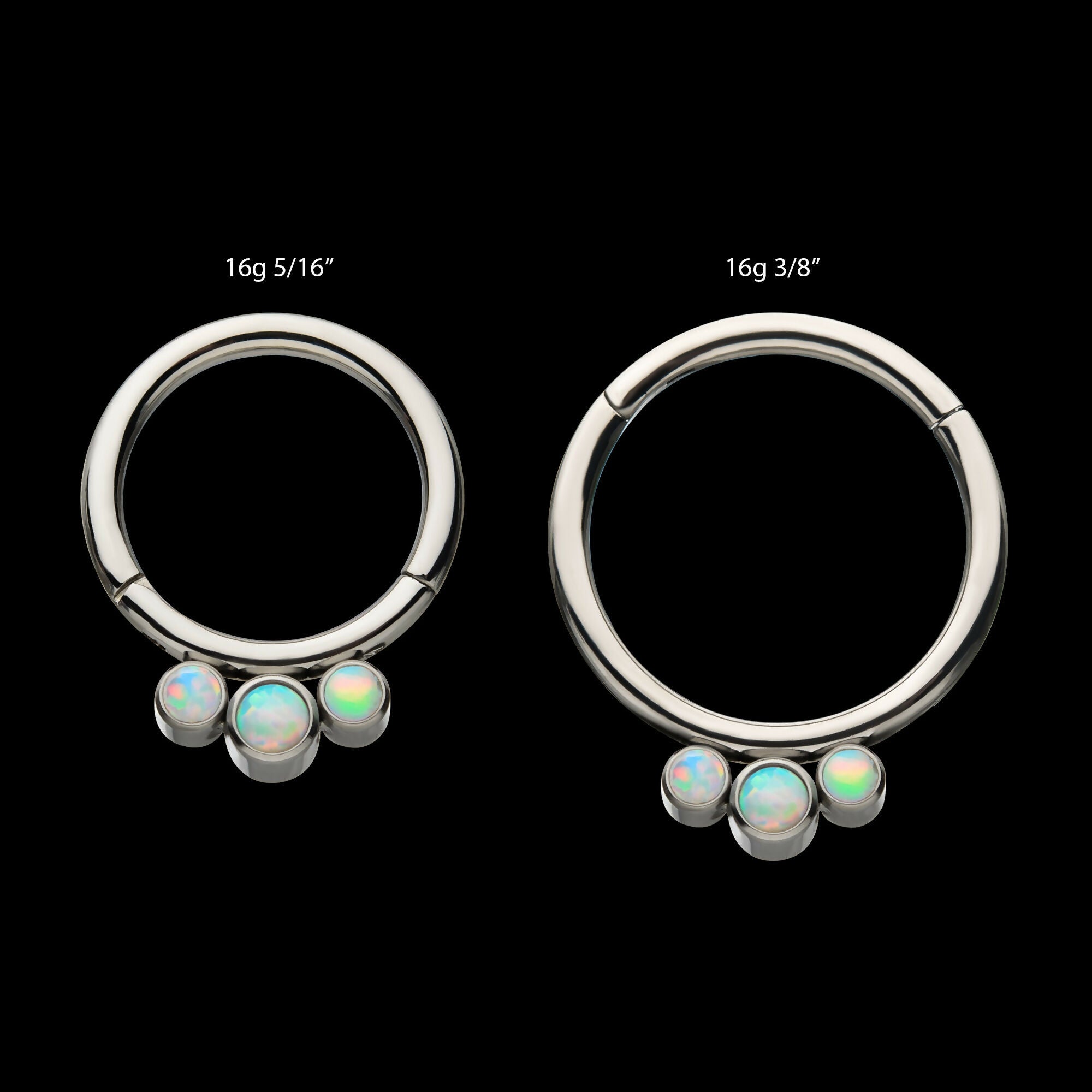 Petite 3 Bezel Set White Opal Stones Set On Hinged Segment Clicker Hoop Earring / Nosering – Titanium