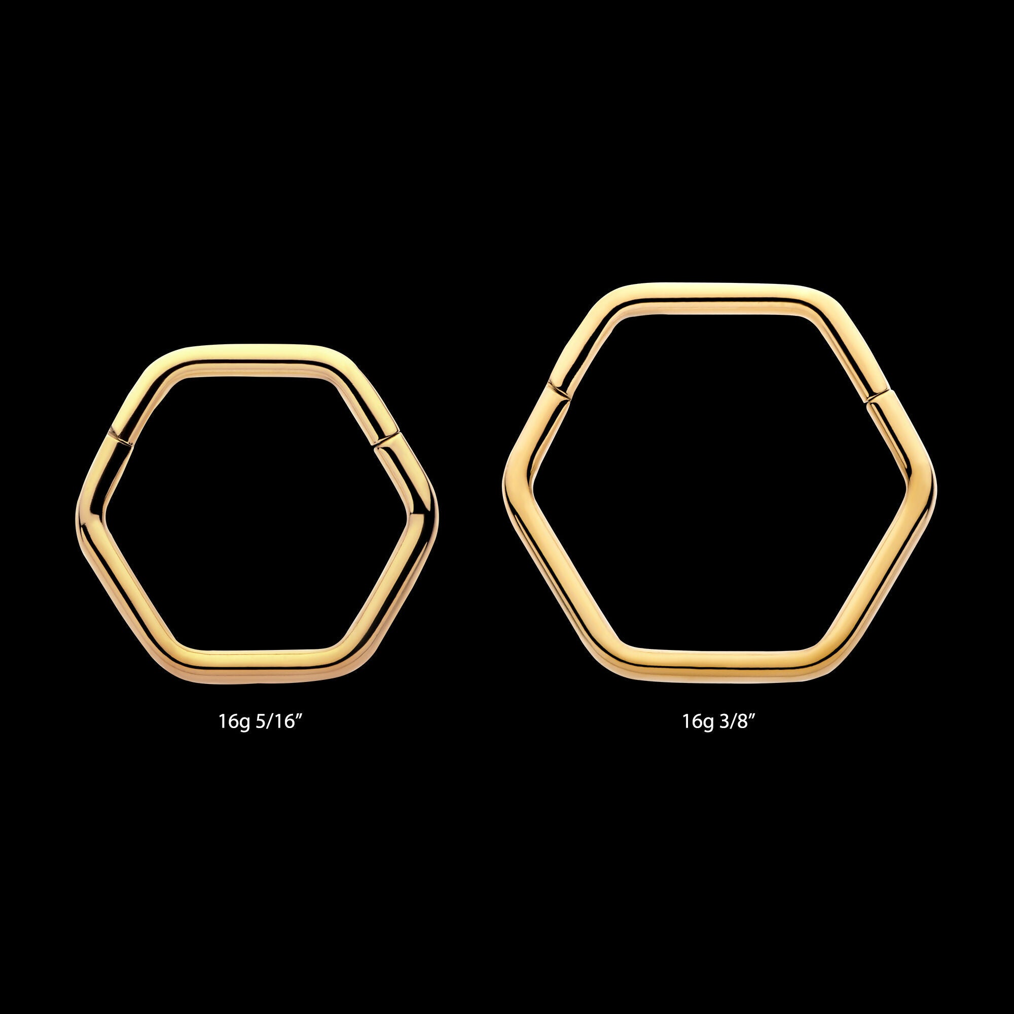 Hexagon Shape 24Kt Gold PVD Titanium Front Facing Hinged Segment Clicker Hoop Earring / Nosering