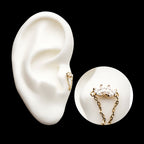 14Kt Yellow Gold Threadless Prong Set 4 Clear CZ Marquise Top with Dangling Chain