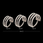 CNC Set Clear CZ in 2 Side Hoops Triple Row Side Facing Hinged Segment Clicker Earring / Nosering – Titanium