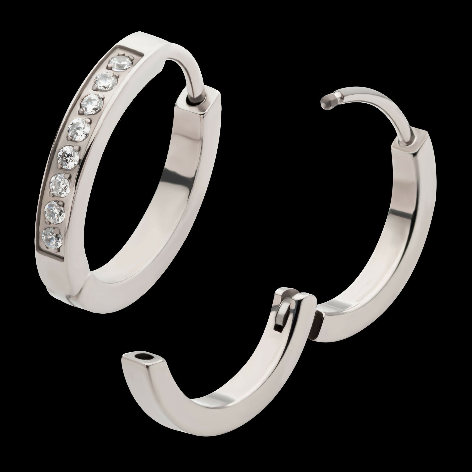 20g Titanium Clear CZ Hinged Huggie Earrings