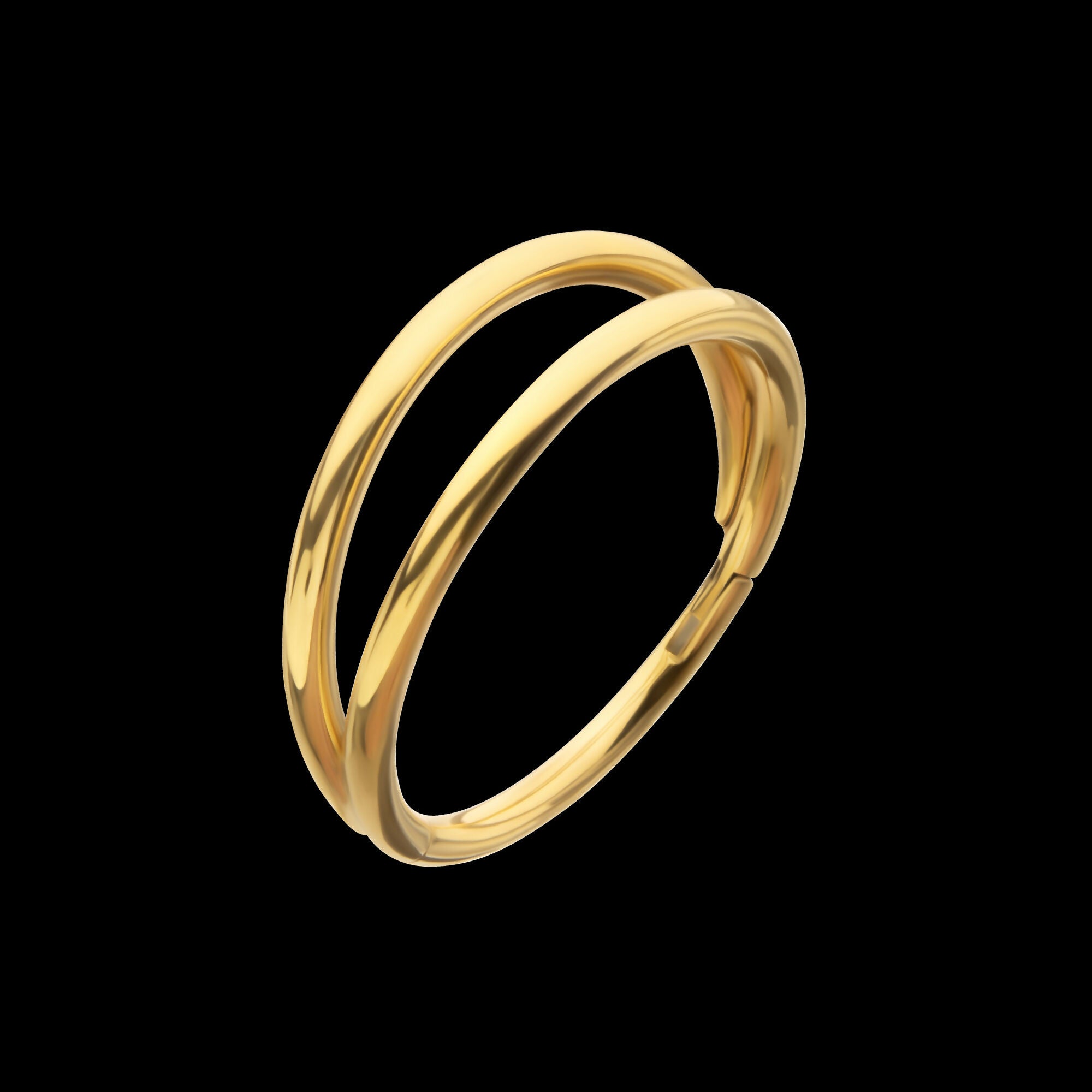 24Kt Gold PVD Titanium Double Hoop Side Facing Hinged Segment Clicker Earring / Nosering