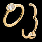 Bezel Set Clear CZ Side Facing Hinged Segment Clicker Hoop Earring / Nosering – 14Kt Yellow Gold