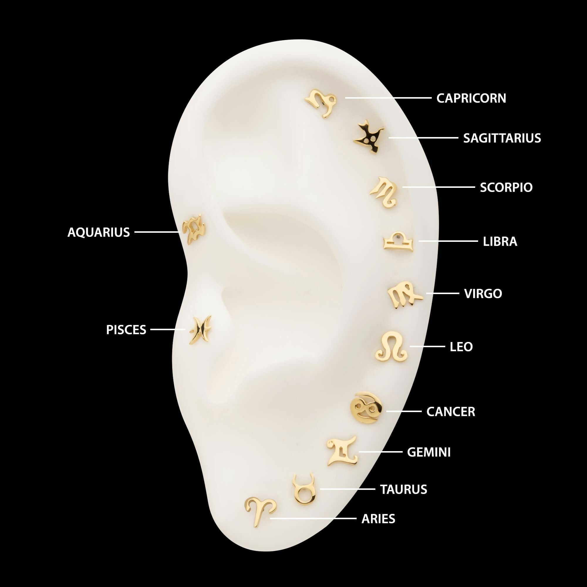 14Kt Yellow Gold Threadless Zodiac Sign Tops