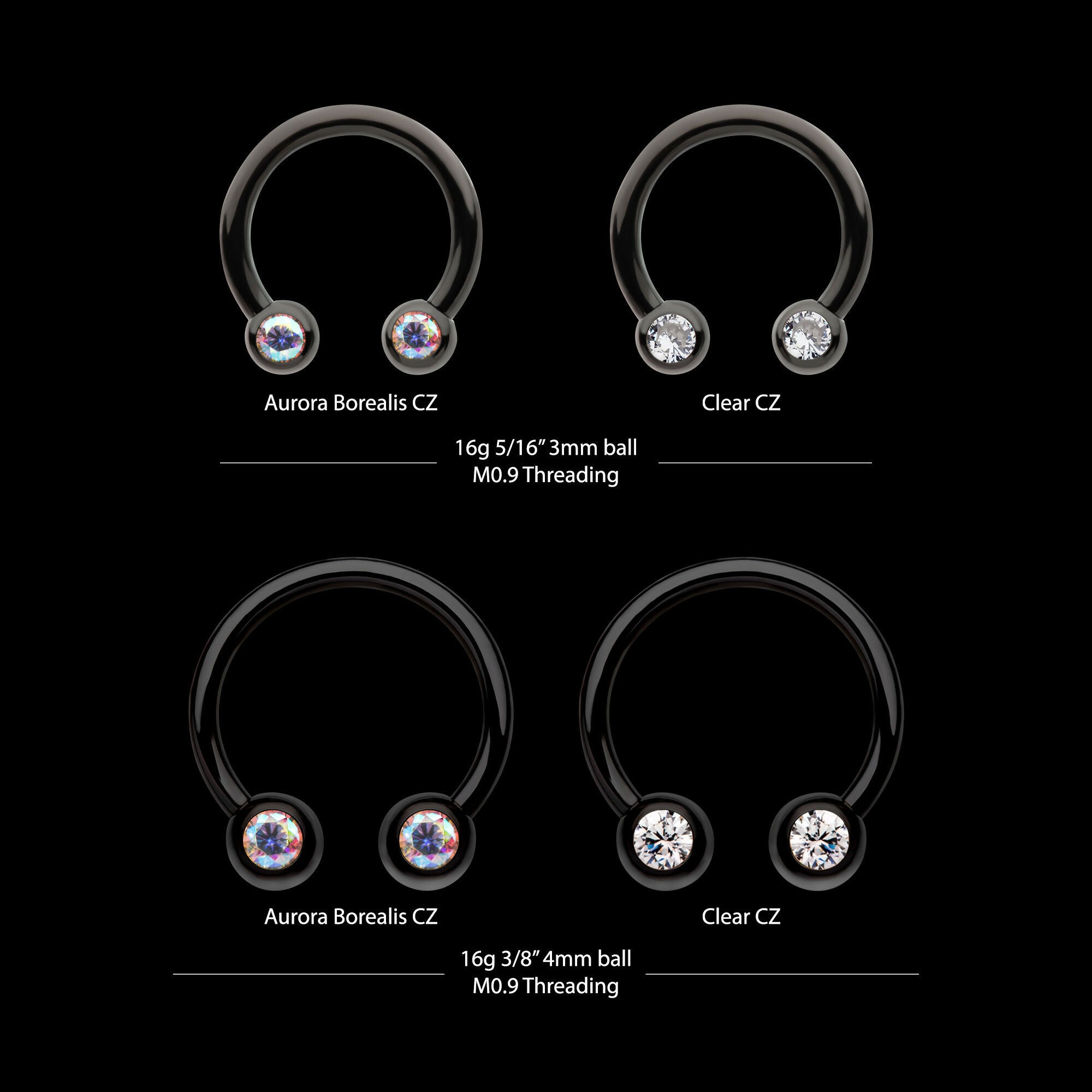 Black PVD Titanium Internally Threaded Forward Facing Bezel Set Round Gem Circular Barbell Earring / Nosering