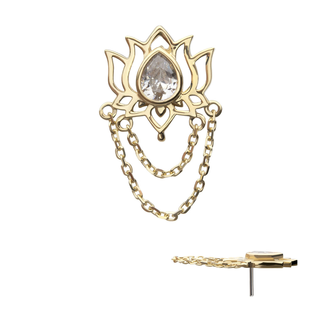 14Kt Gold Teardrop Gem Lotus Dangle Stud Earring/Nosering | Live By The ...
